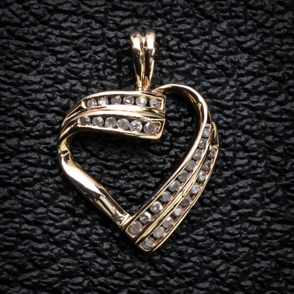 10 Karat Yellow Gold and Diamond Heart Anniversary Pendant Charm